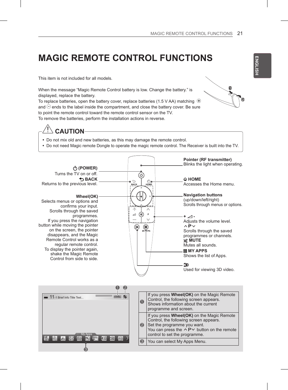 Magic remote control functions, Caution | LG 60PM670S User Manual | Page 28 / 243