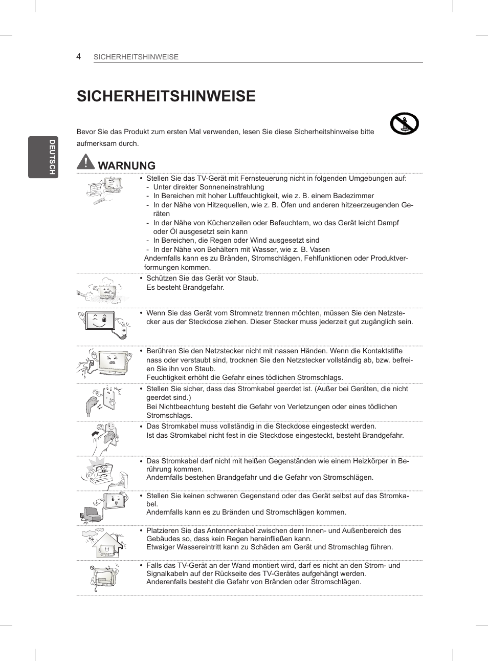 Sicherheitshinweise, Warnung | LG 60PM670S User Manual | Page 37 / 243