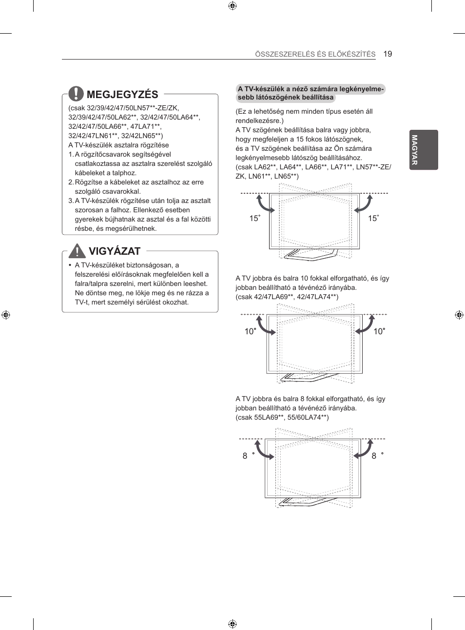 Megjegyzés, Vigyázat | LG 47LN613S User Manual | Page 109 / 552