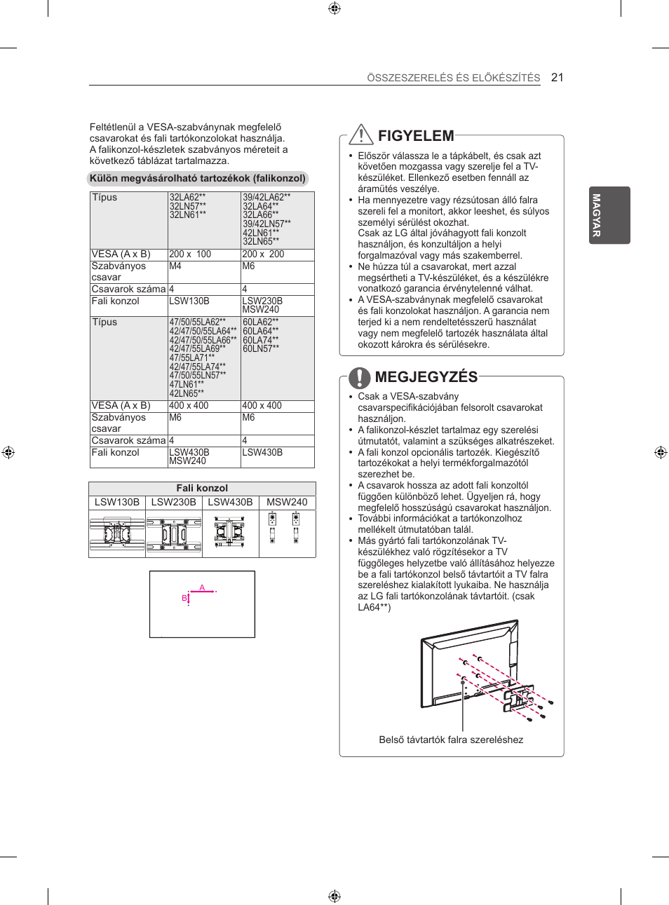 Figyelem, Megjegyzés | LG 47LN613S User Manual | Page 111 / 552