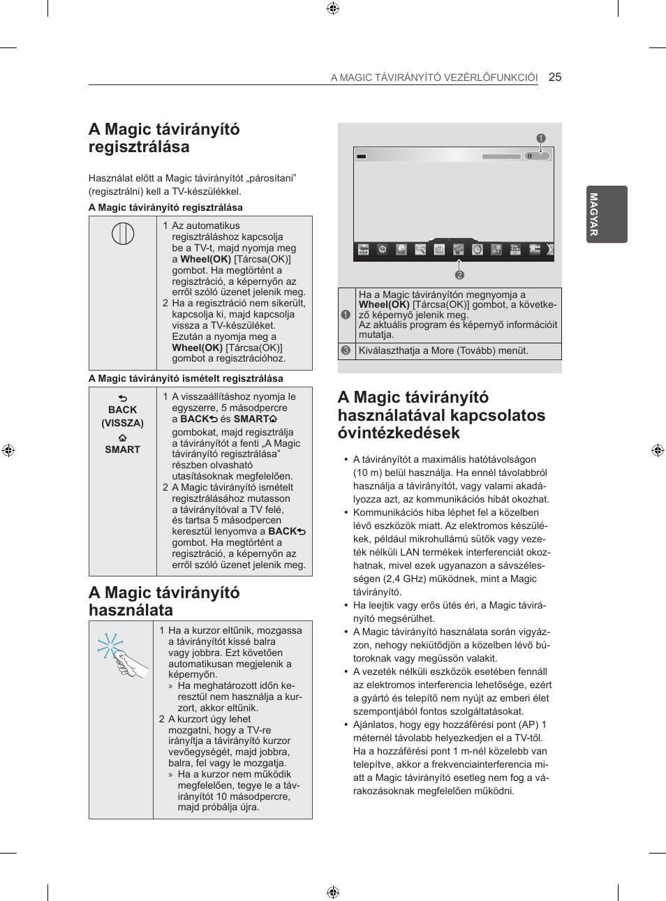 A magic távirányító regisztrálása, A magic távirányító használata | LG 47LN613S User Manual | Page 115 / 552