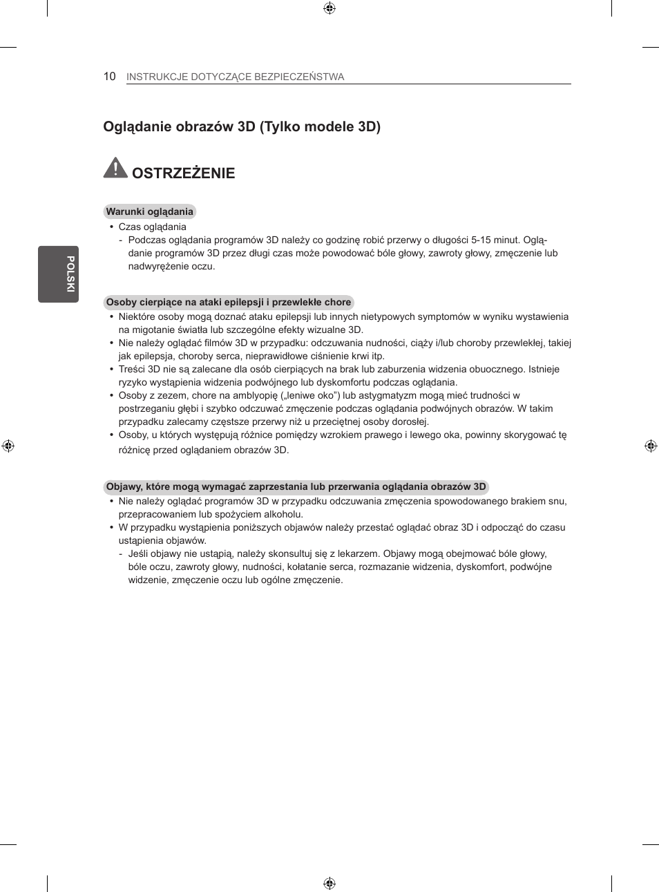 Ostrzeżenie, Oglądanie obrazów 3d (tylko modele 3d) | LG 47LN613S User Manual | Page 130 / 552