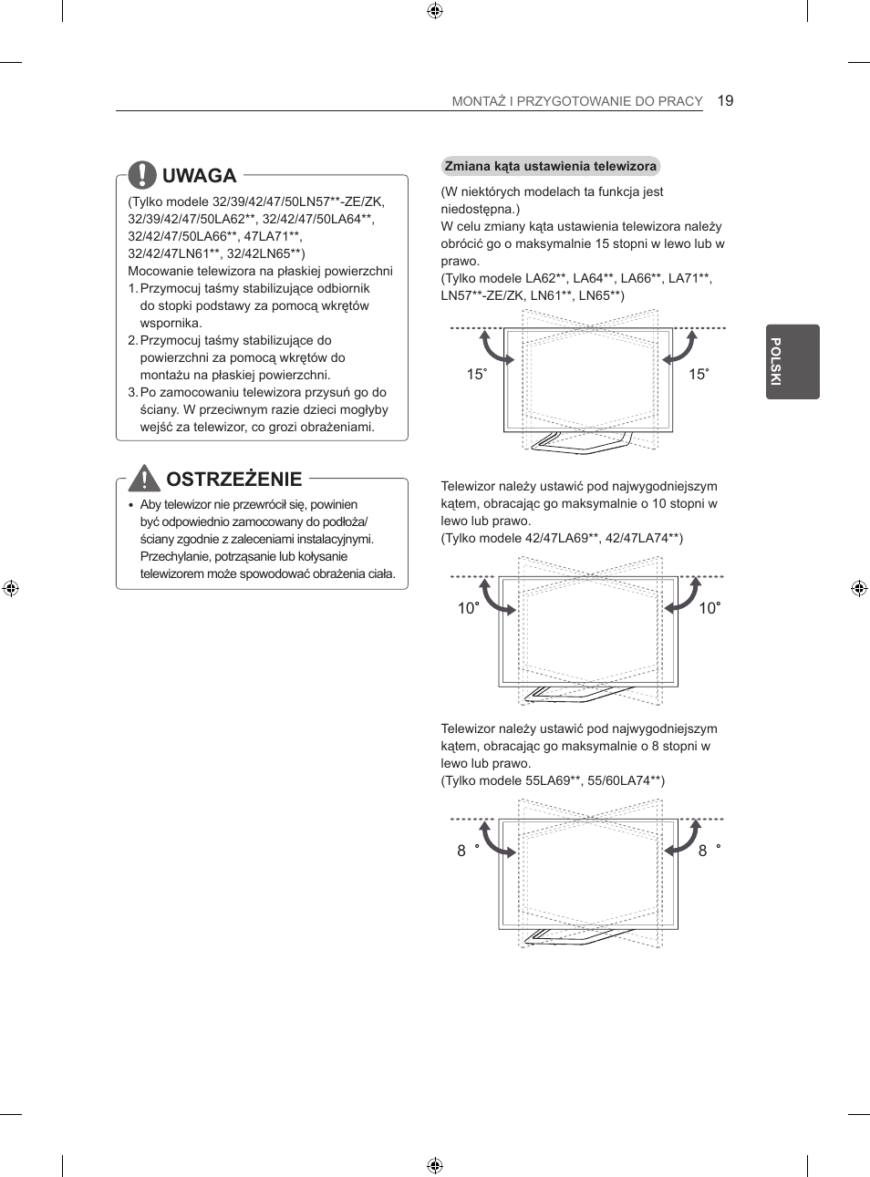 Uwaga, Ostrzeżenie | LG 47LN613S User Manual | Page 139 / 552