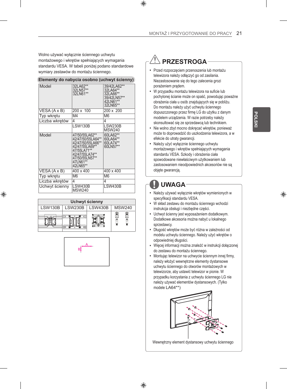 Przestroga, Uwaga | LG 47LN613S User Manual | Page 141 / 552