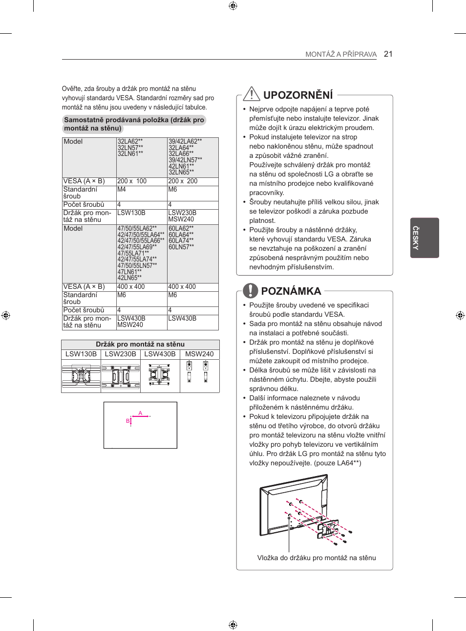 Upozornění, Poznámka | LG 47LN613S User Manual | Page 171 / 552