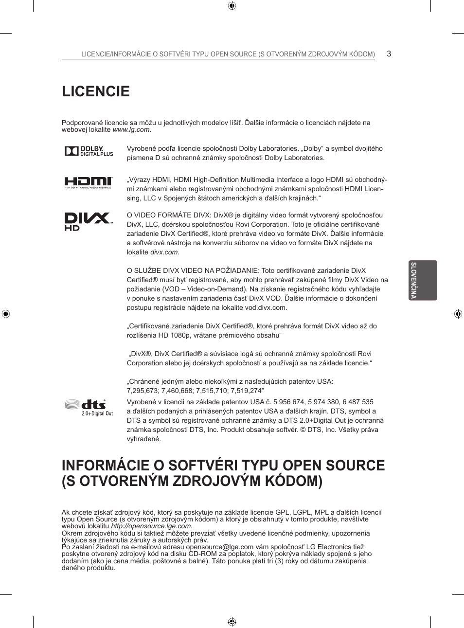 Licencie | LG 47LN613S User Manual | Page 183 / 552