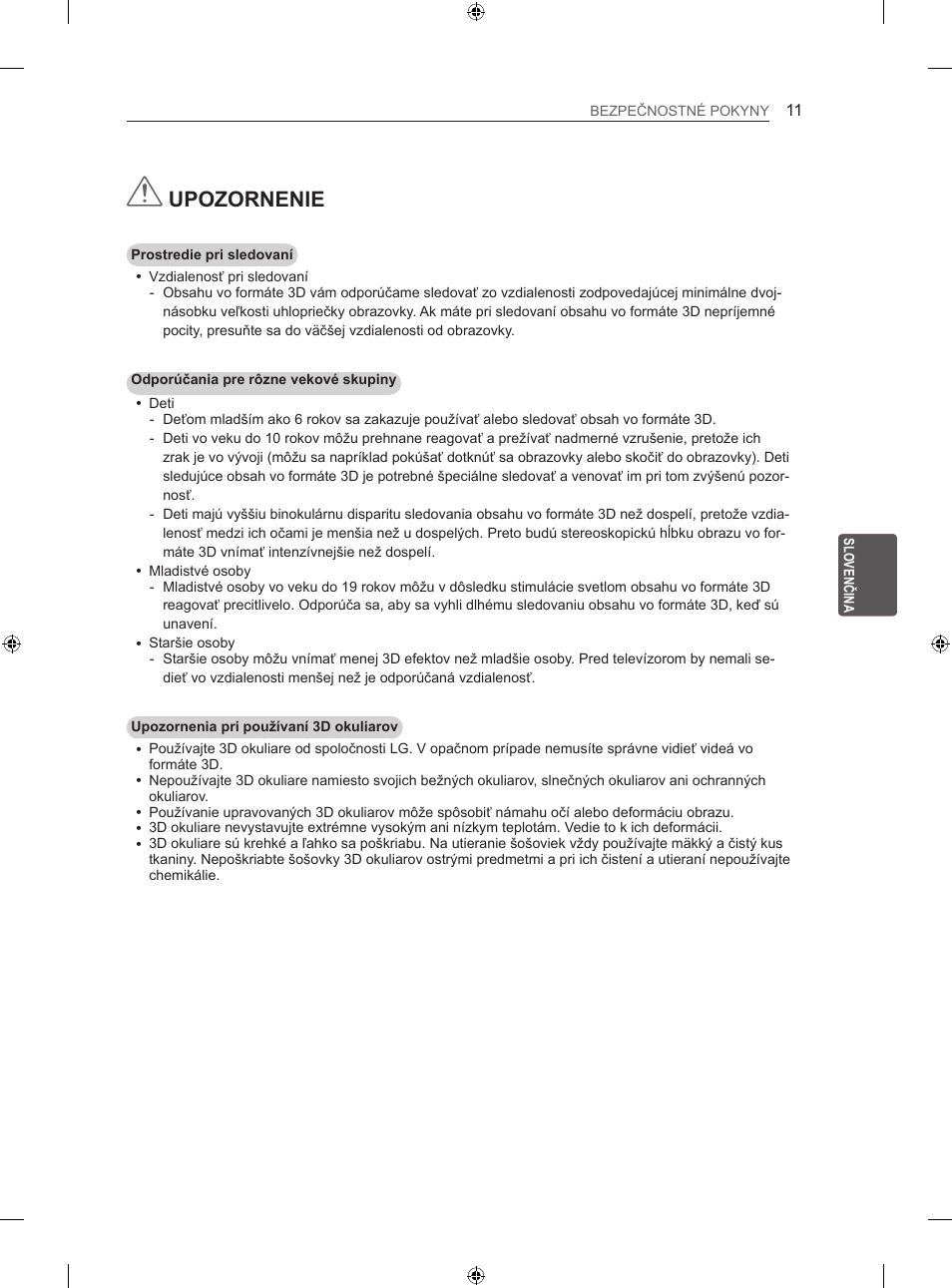 Upozornenie | LG 47LN613S User Manual | Page 191 / 552