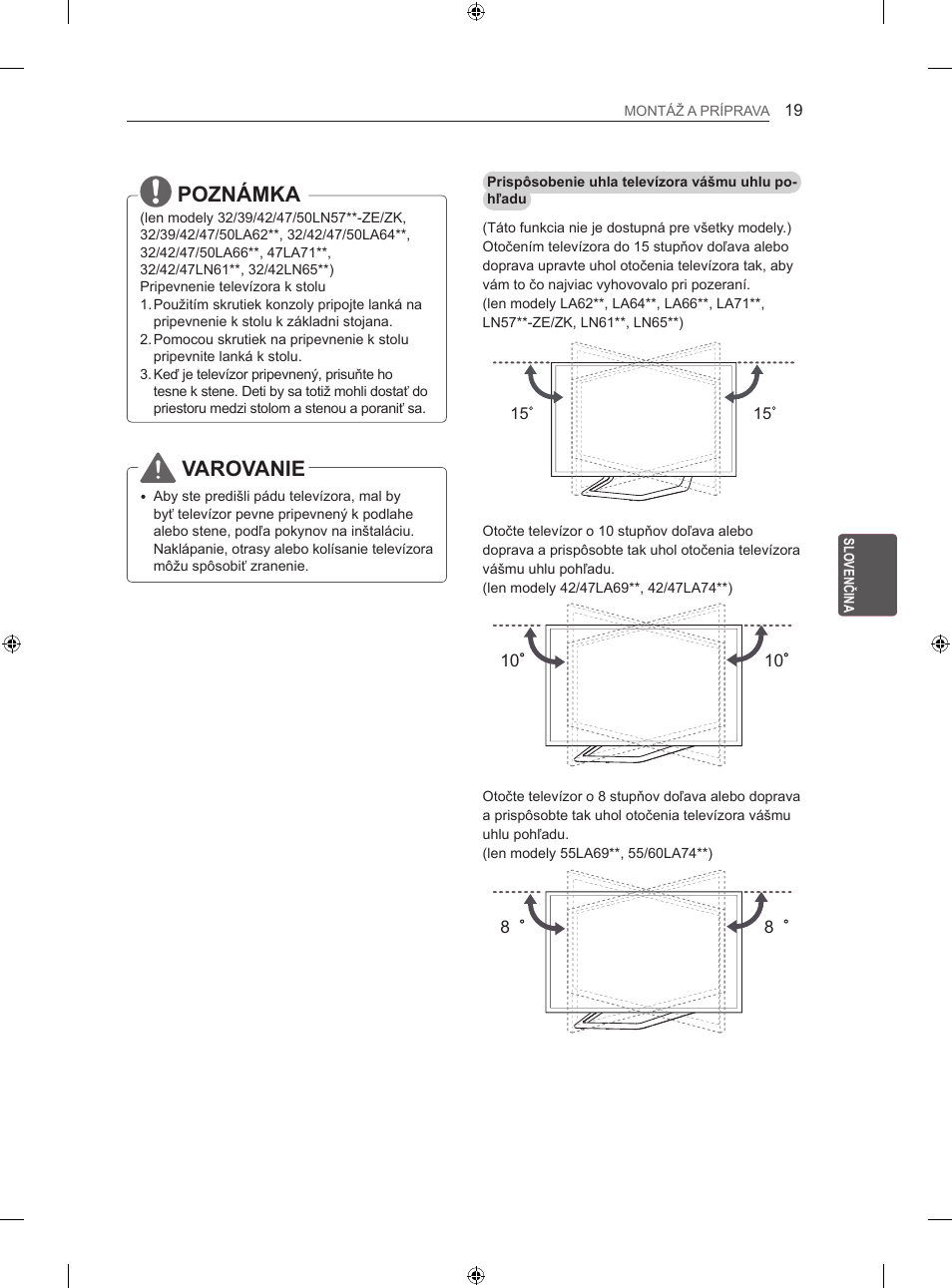 Poznámka, Varovanie | LG 47LN613S User Manual | Page 199 / 552