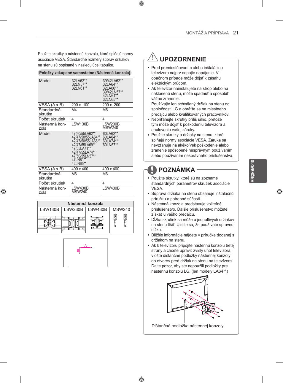 Upozornenie, Poznámka | LG 47LN613S User Manual | Page 201 / 552