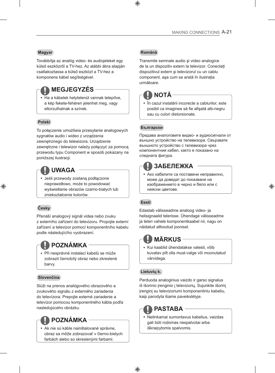 Megjegyzés, Uwaga, Poznámka | Notă, Забележка, Märkus, Pastaba | LG 47LN613S User Manual | Page 21 / 552