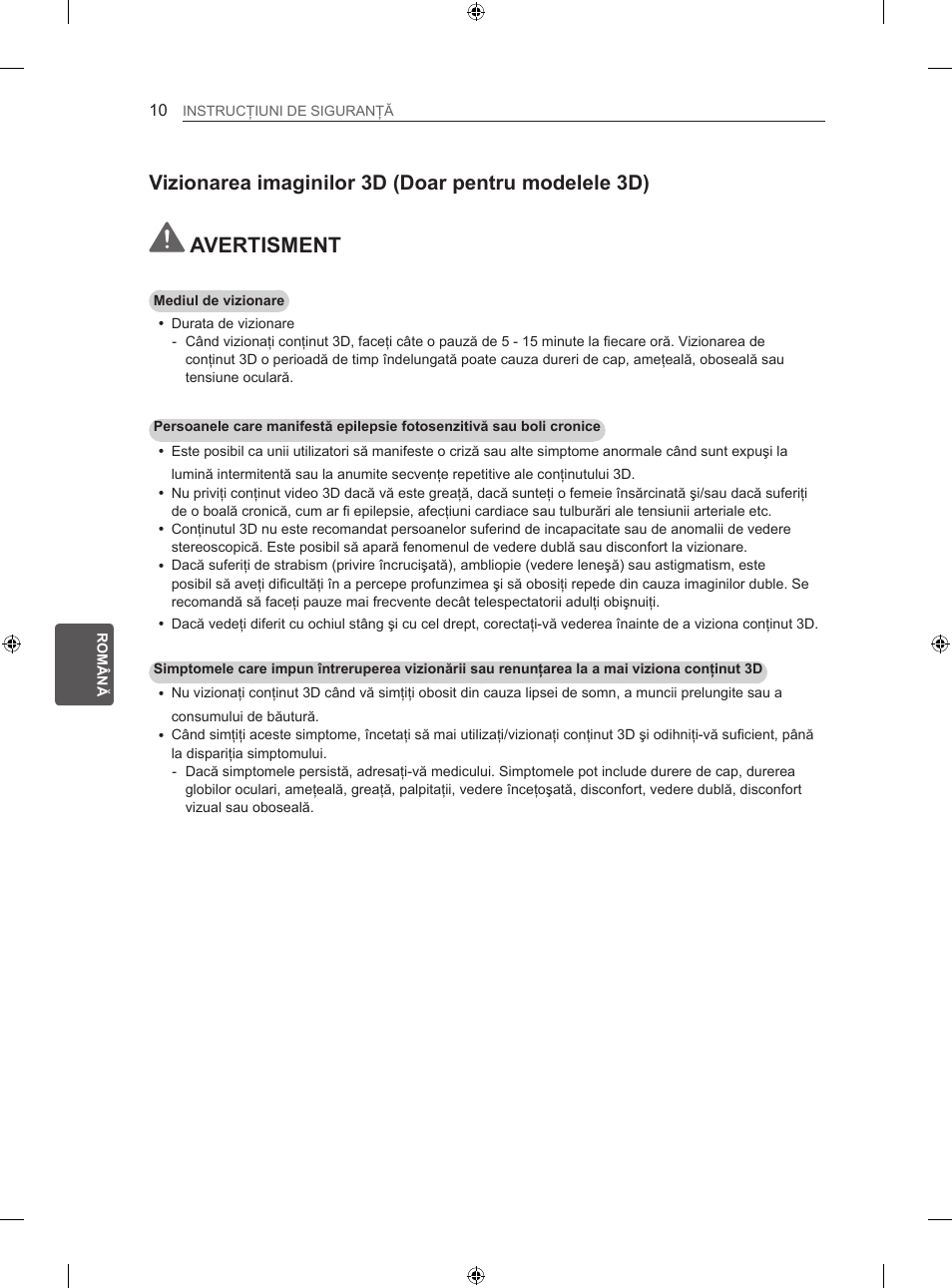 Avertisment, Vizionarea imaginilor 3d (doar pentru modelele 3d) | LG 47LN613S User Manual | Page 220 / 552