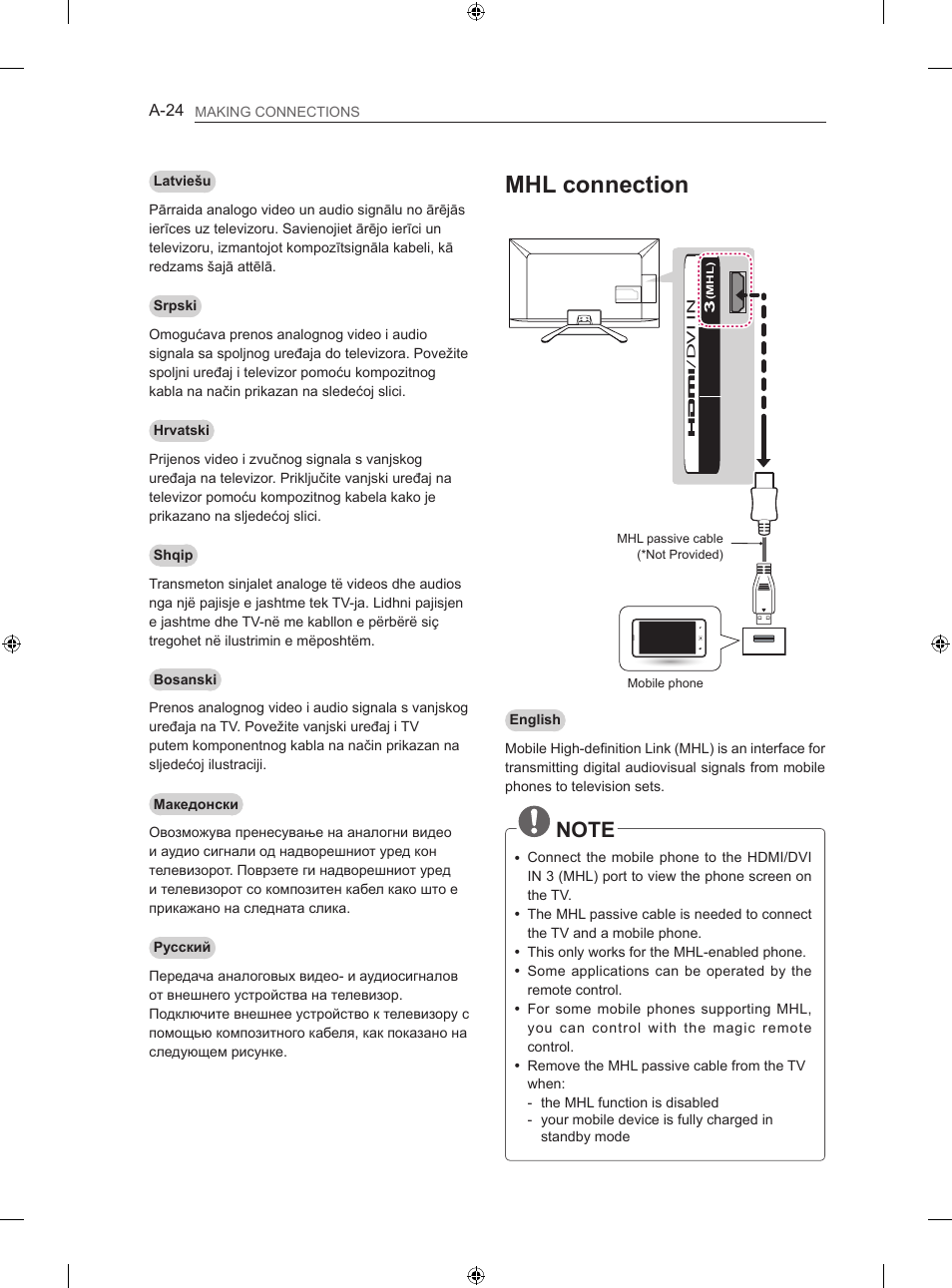 Mhl connection | LG 47LN613S User Manual | Page 24 / 552