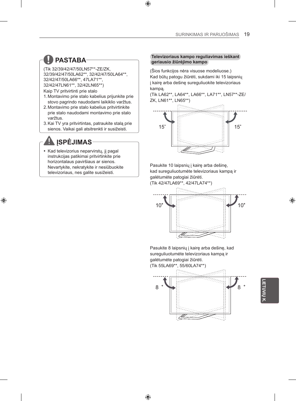 Pastaba, Įspėjimas | LG 47LN613S User Manual | Page 319 / 552