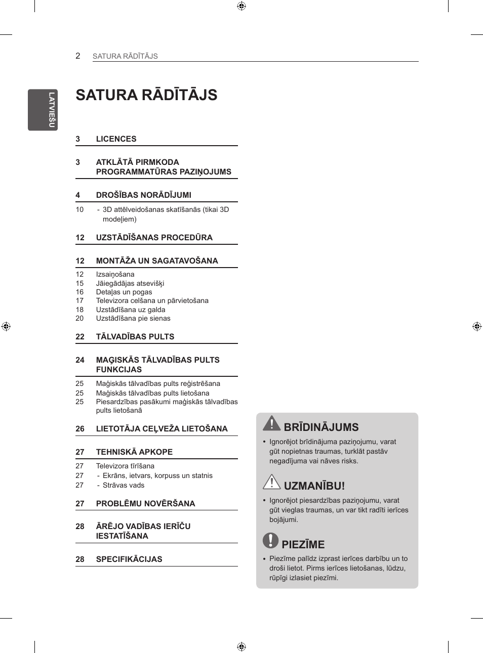 Satura rādītājs, Brīdinājums, Uzmanību | Piezīme | LG 47LN613S User Manual | Page 332 / 552