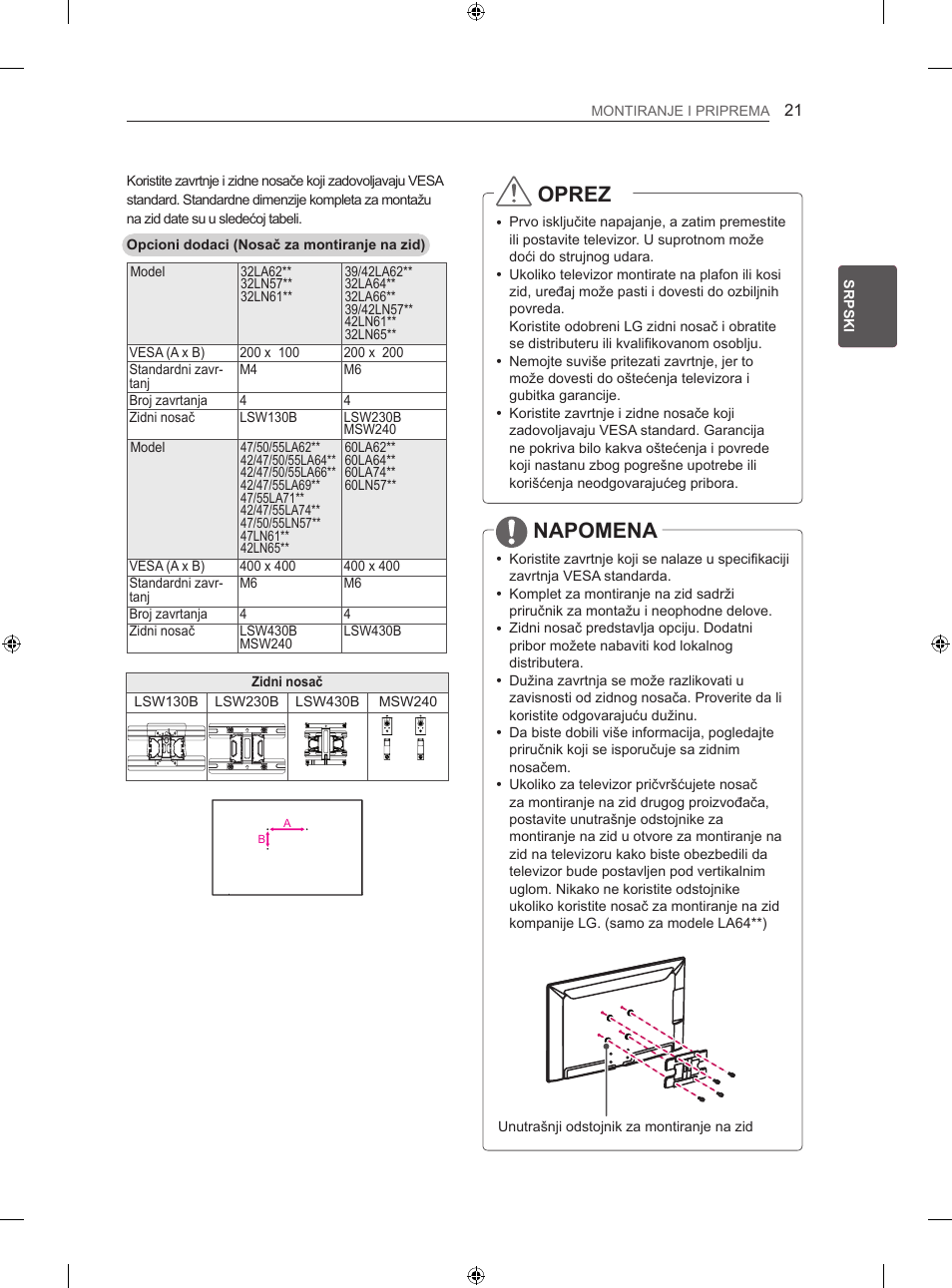 Oprez, Napomena | LG 47LN613S User Manual | Page 381 / 552