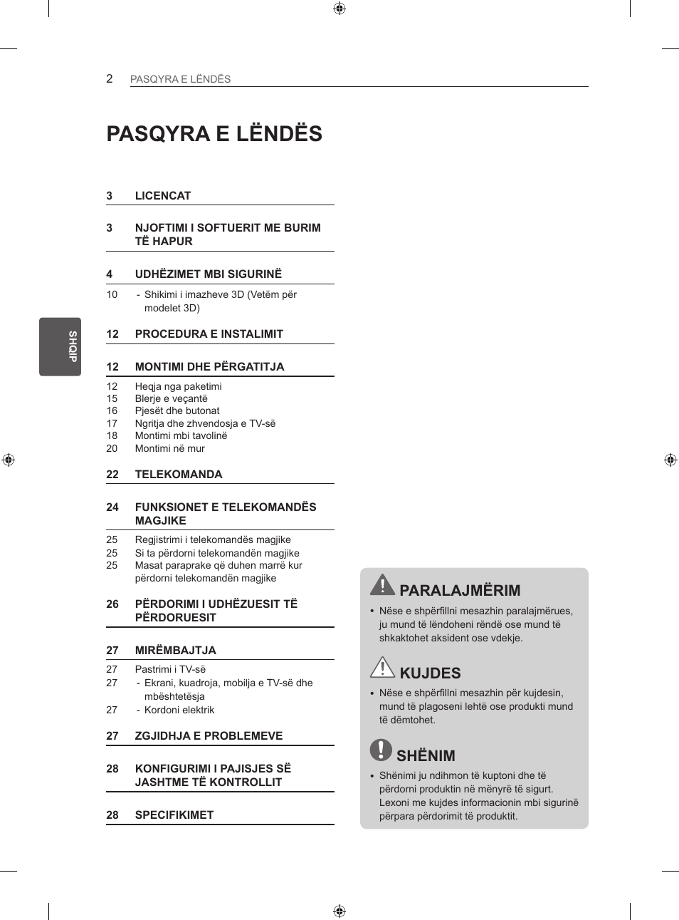 Pasqyra e lëndës, Paralajmërim, Kujdes | Shënim | LG 47LN613S User Manual | Page 422 / 552