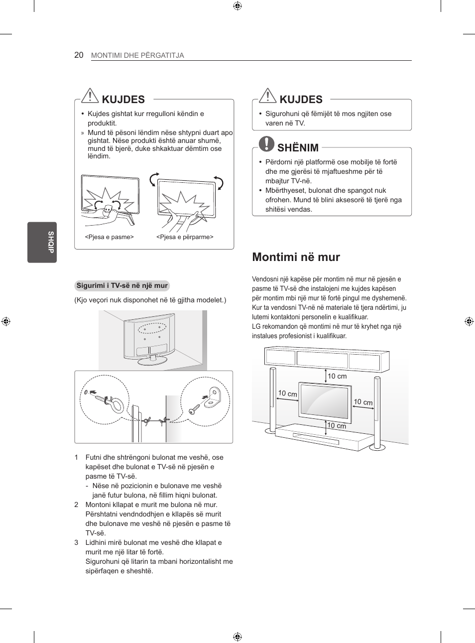 Montimi në mur, Kujdes, Shënim | LG 47LN613S User Manual | Page 440 / 552