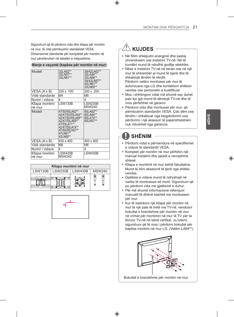 Kujdes, Shënim | LG 47LN613S User Manual | Page 441 / 552