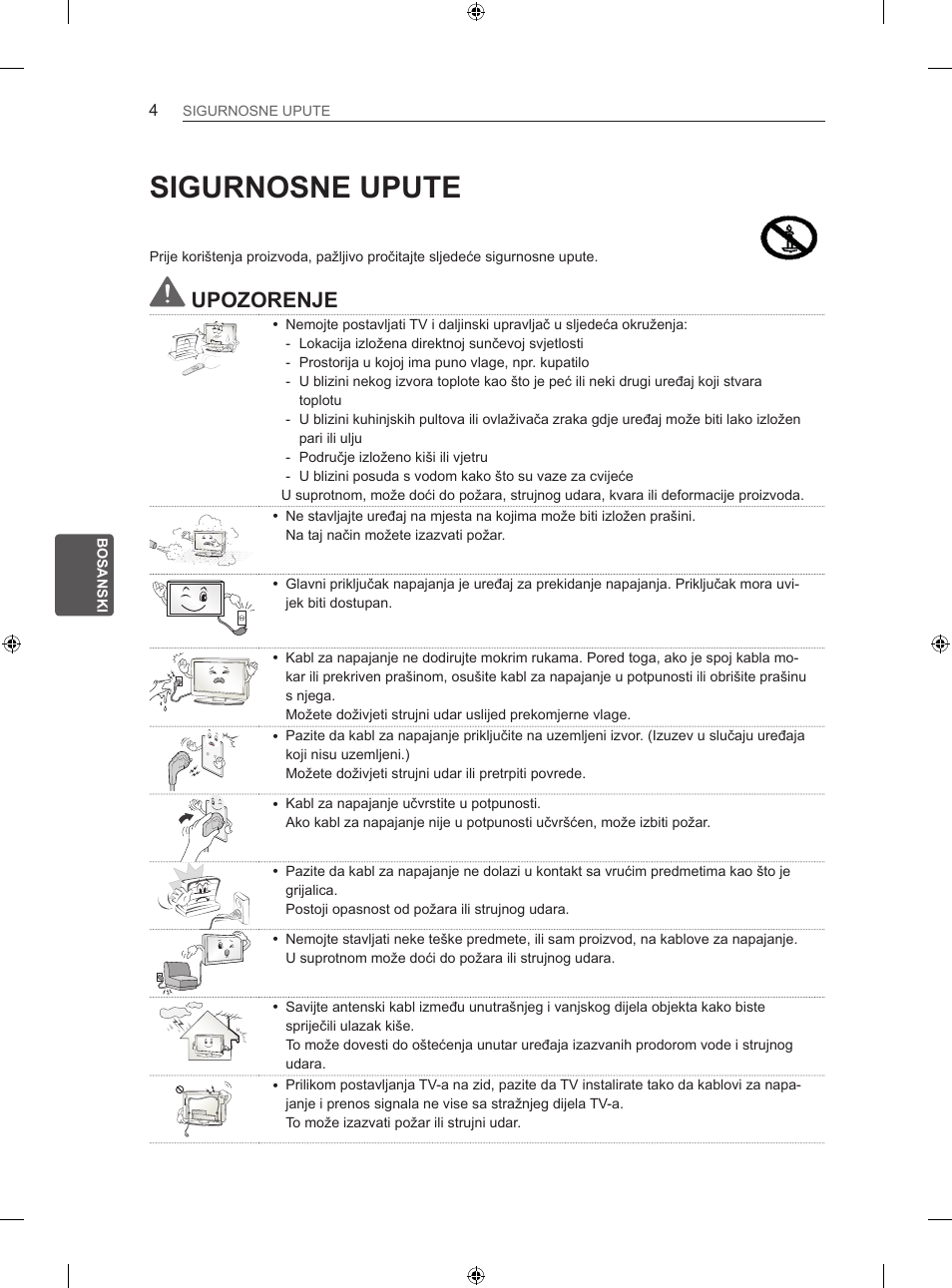 Sigurnosne upute, Upozorenje | LG 47LN613S User Manual | Page 454 / 552