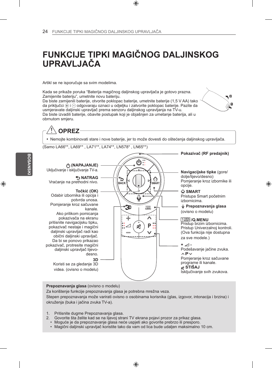 Funkcije tipki magičnog daljinskog upravljača, Oprez | LG 47LN613S User Manual | Page 474 / 552