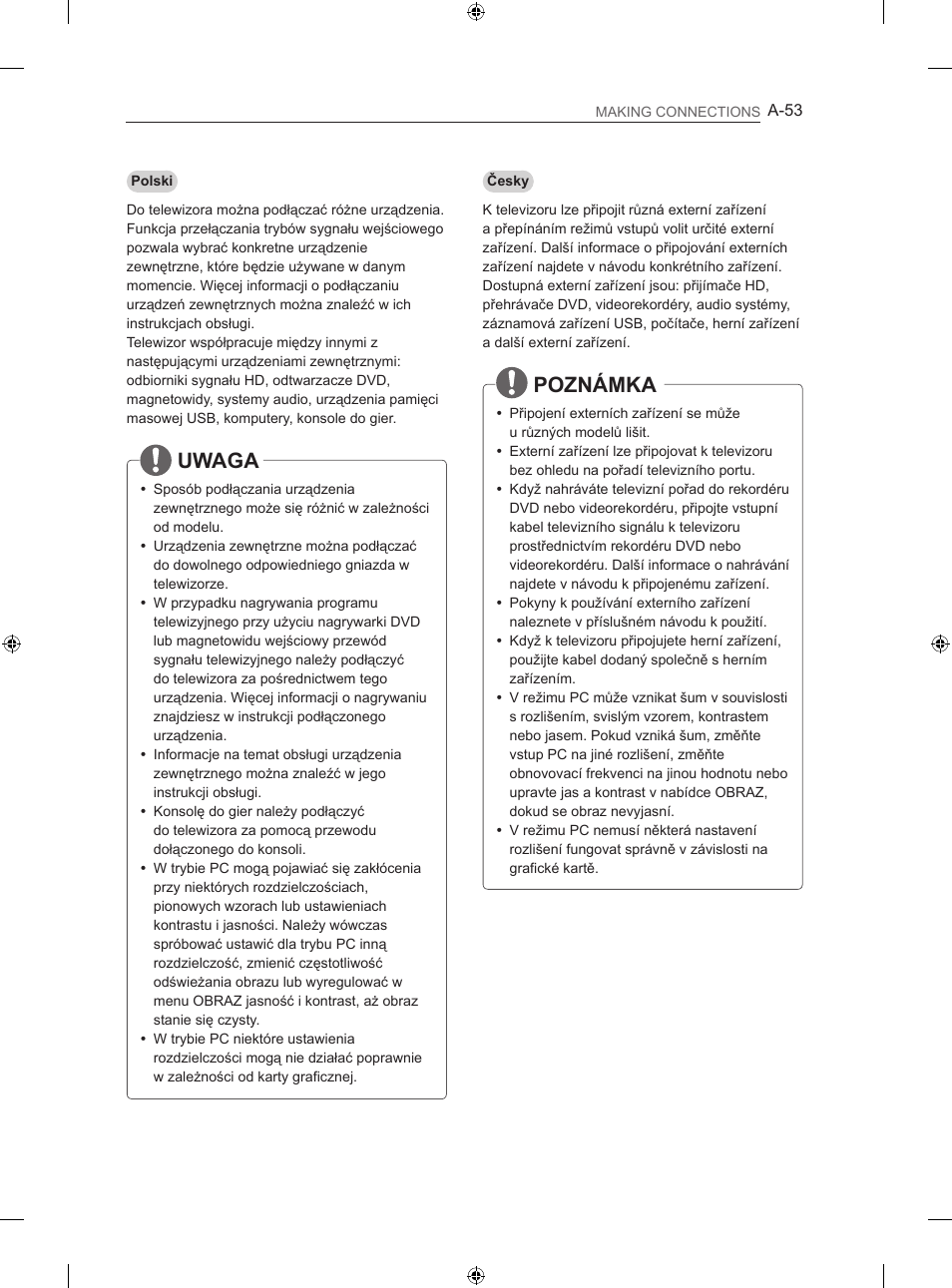 Uwaga, Poznámka | LG 47LN613S User Manual | Page 53 / 552