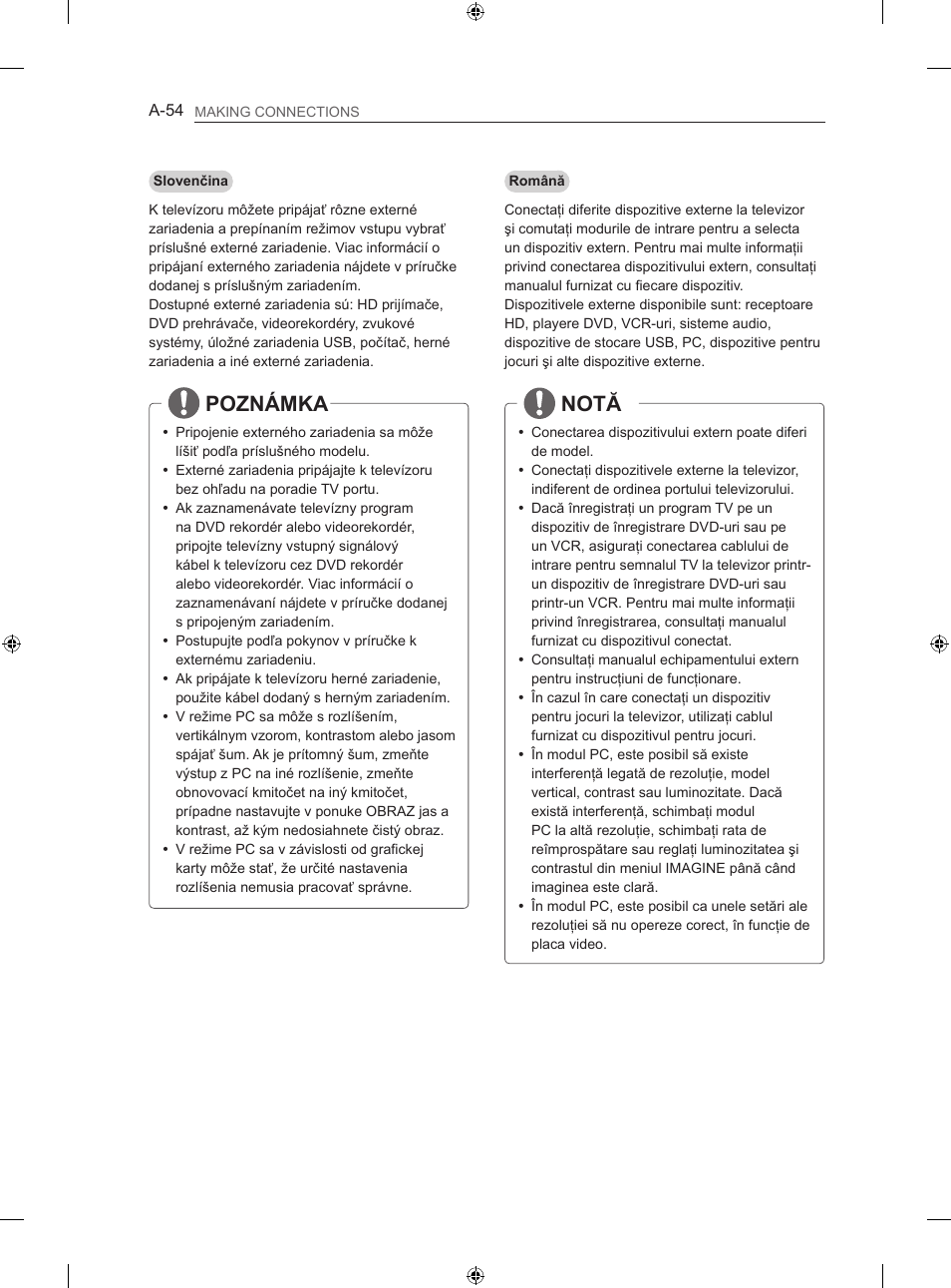 Poznámka, Notă | LG 47LN613S User Manual | Page 54 / 552