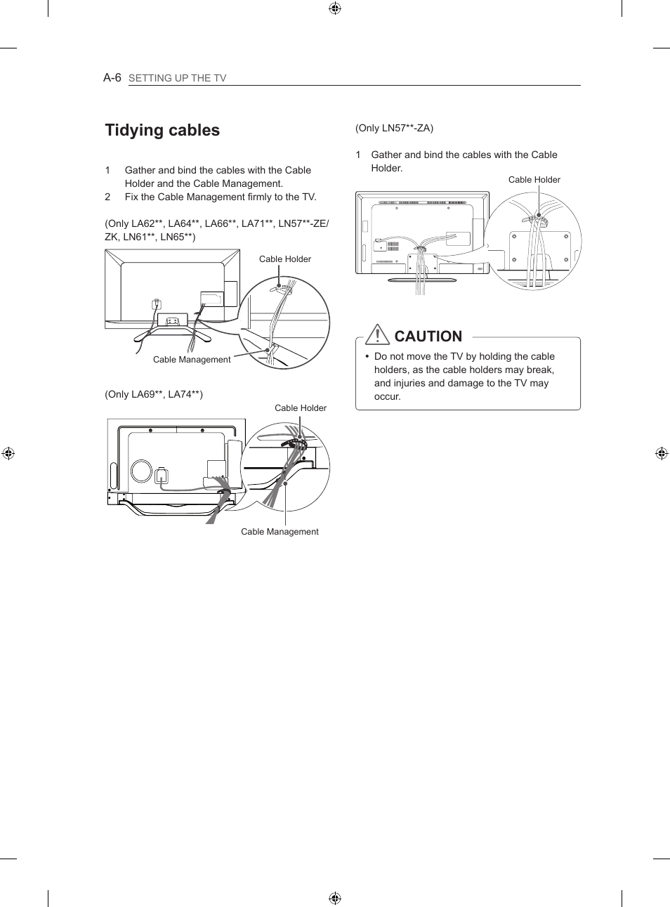 Tidying cables, Caution | LG 47LN613S User Manual | Page 6 / 552