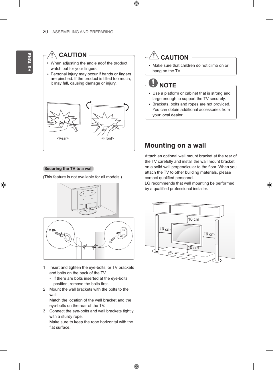 Mounting on a wall, Caution | LG 47LN613S User Manual | Page 80 / 552