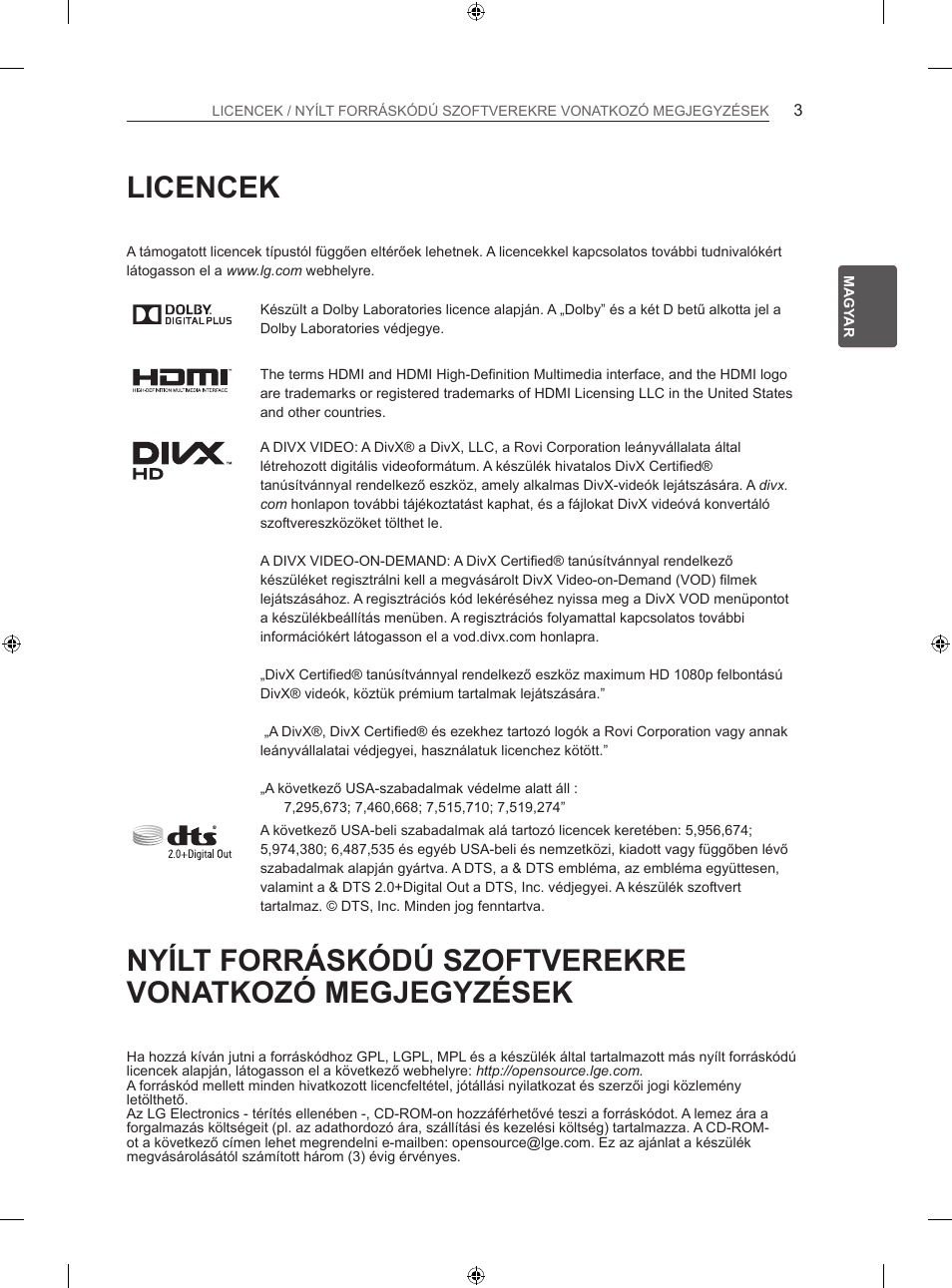 Licencek | LG 47LN613S User Manual | Page 93 / 552