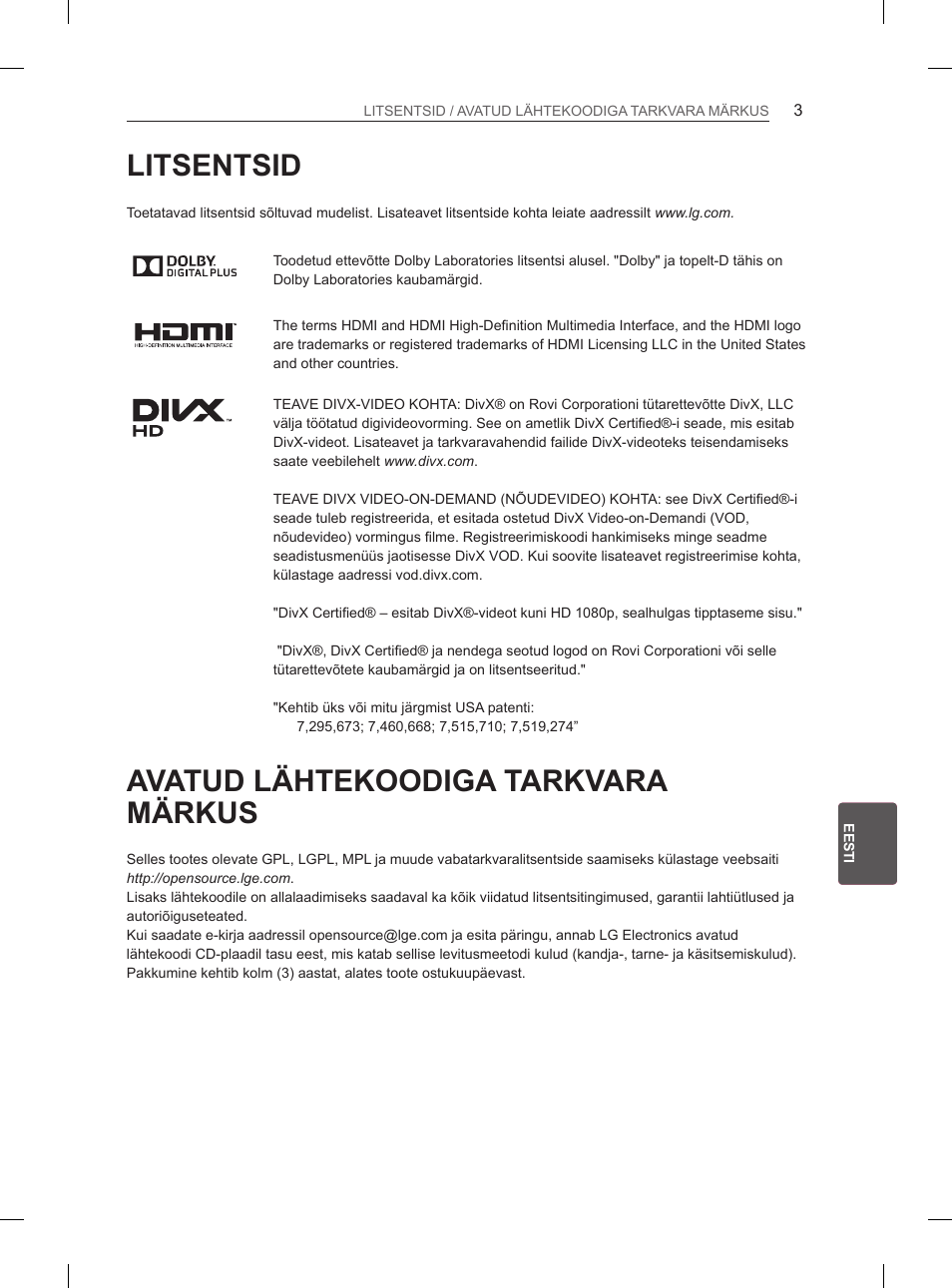 Litsentsid, Avatud lähtekoodiga tarkvara märkus | LG 29LN450B User Manual | Page 150 / 375