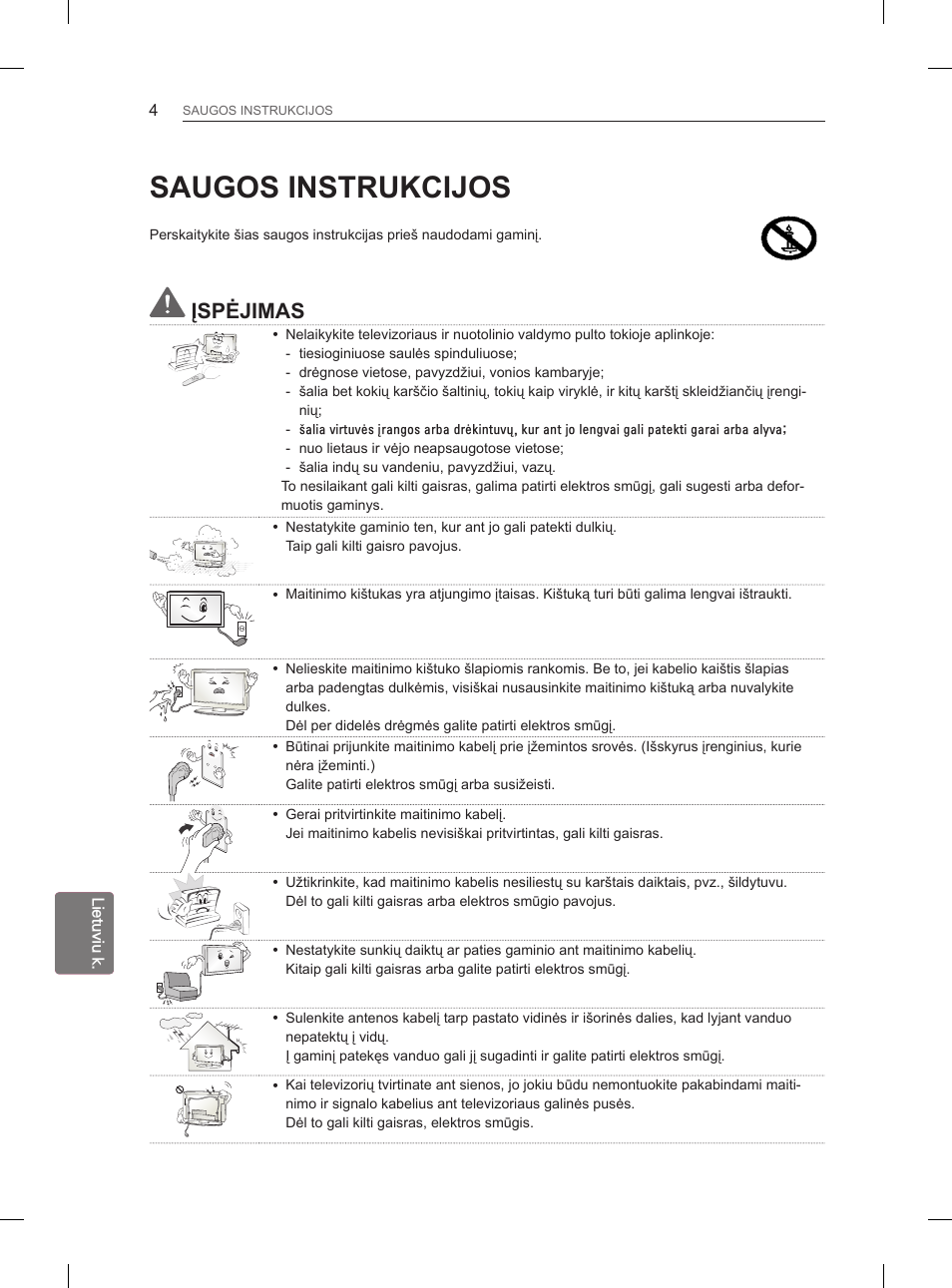 Saugos instrukcijos, Įspėjimas | LG 29LN450B User Manual | Page 171 / 375