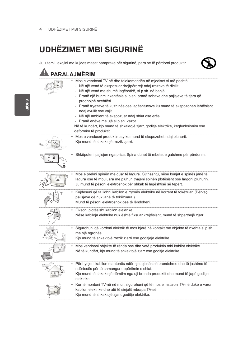 Udhëzimet mbi sigurinë, Paralajmërim | LG 29LN450B User Manual | Page 251 / 375
