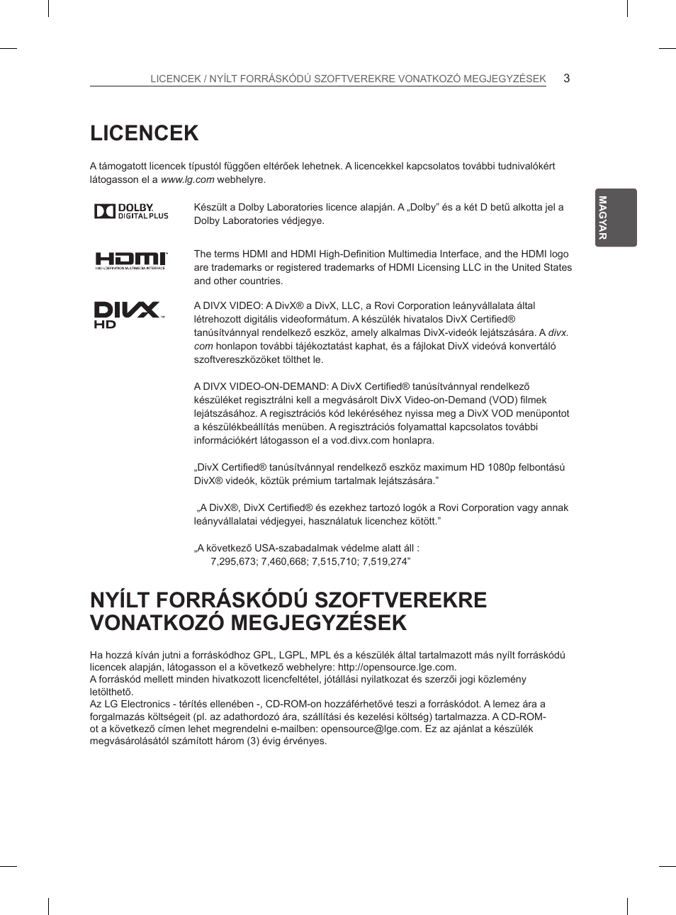 Licencek | LG 29LN450B User Manual | Page 30 / 375