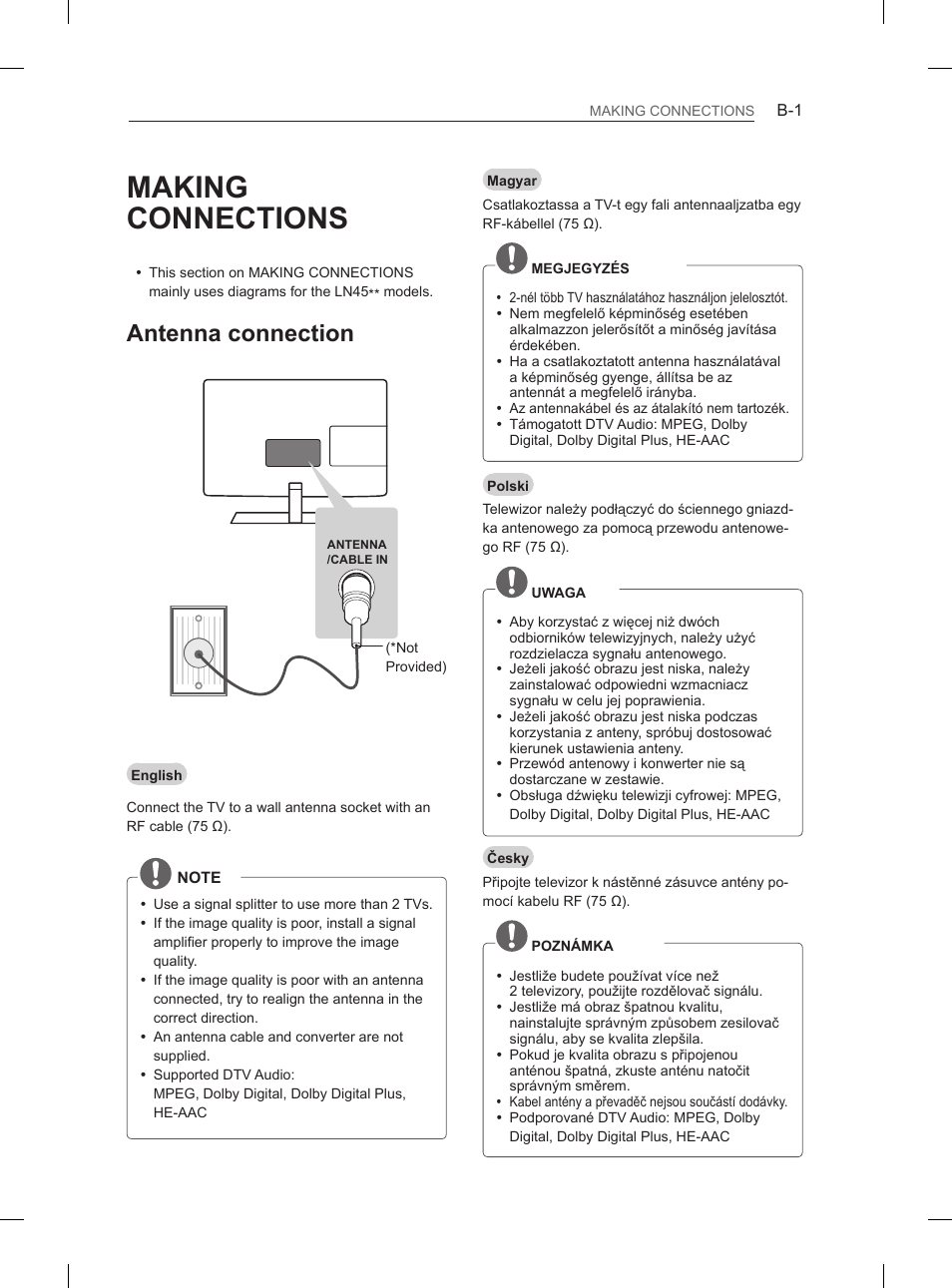 Mfl67707902_b, Making connections, Antenna connection | LG 29LN450B User Manual | Page 328 / 375