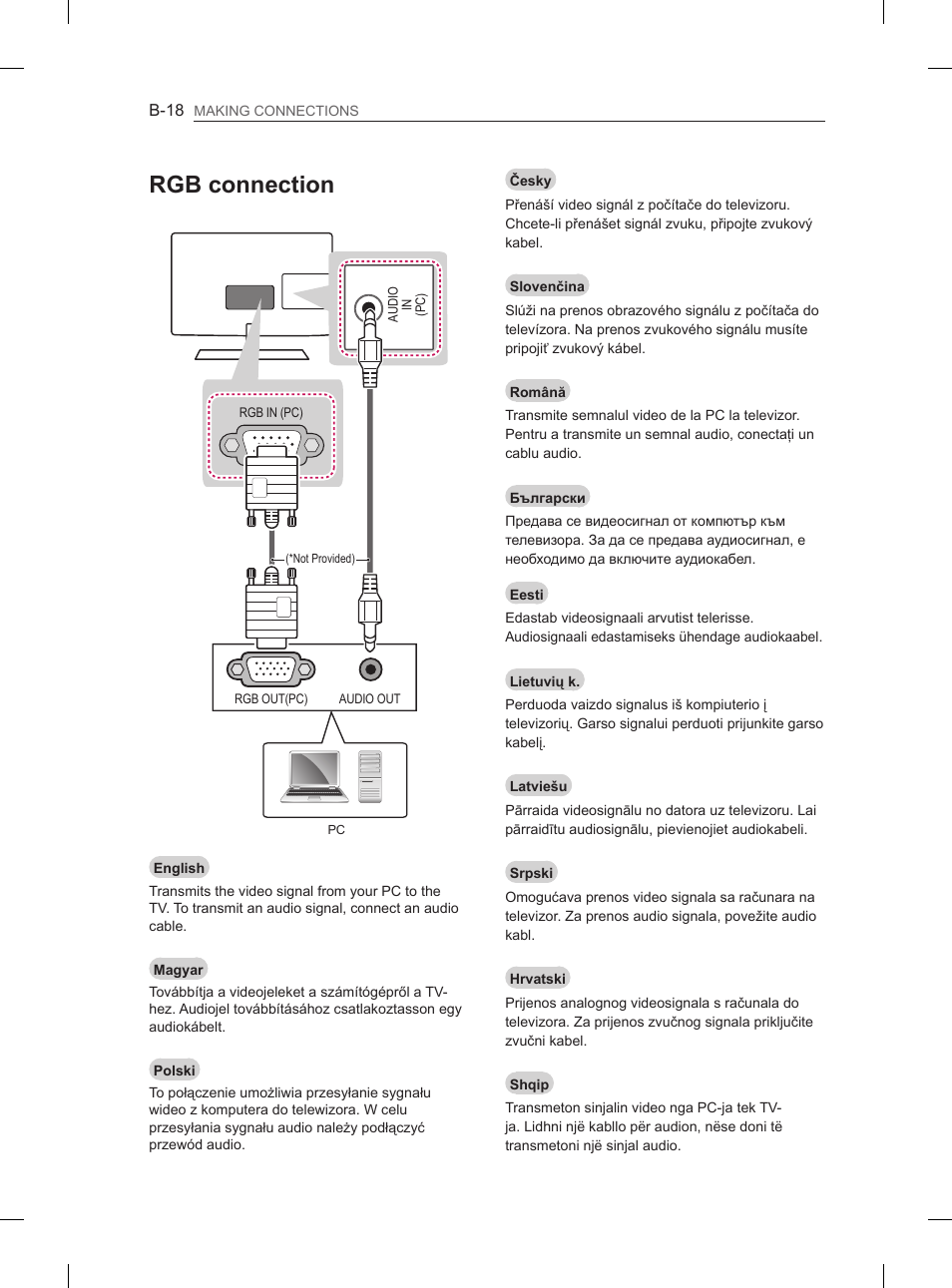Rgb connection | LG 29LN450B User Manual | Page 345 / 375