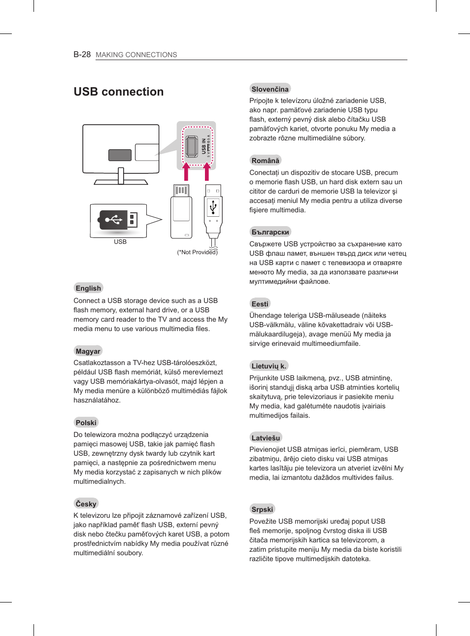 Usb connection | LG 29LN450B User Manual | Page 355 / 375