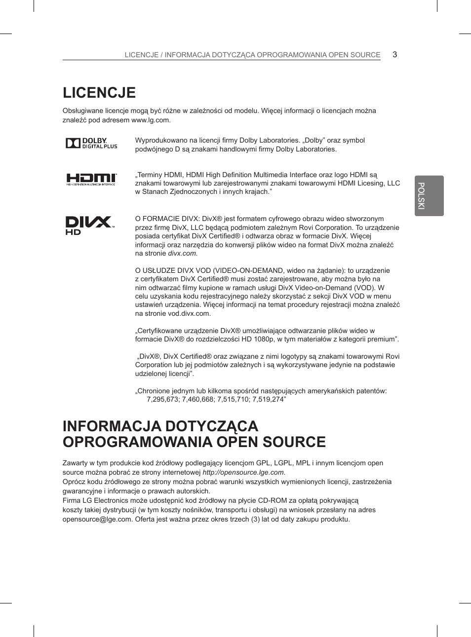 Licencje, Informacja dotycząca oprogramowania open source | LG 29LN450B User Manual | Page 50 / 375