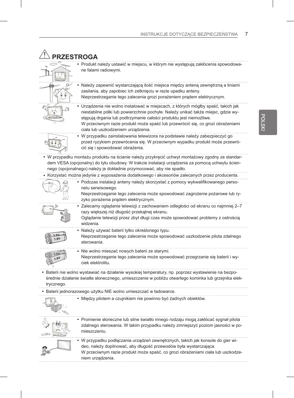 Przestroga | LG 29LN450B User Manual | Page 54 / 375