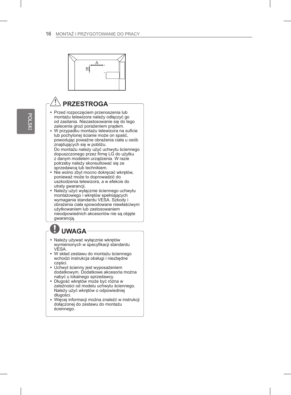 Przestroga, Uwaga | LG 29LN450B User Manual | Page 63 / 375
