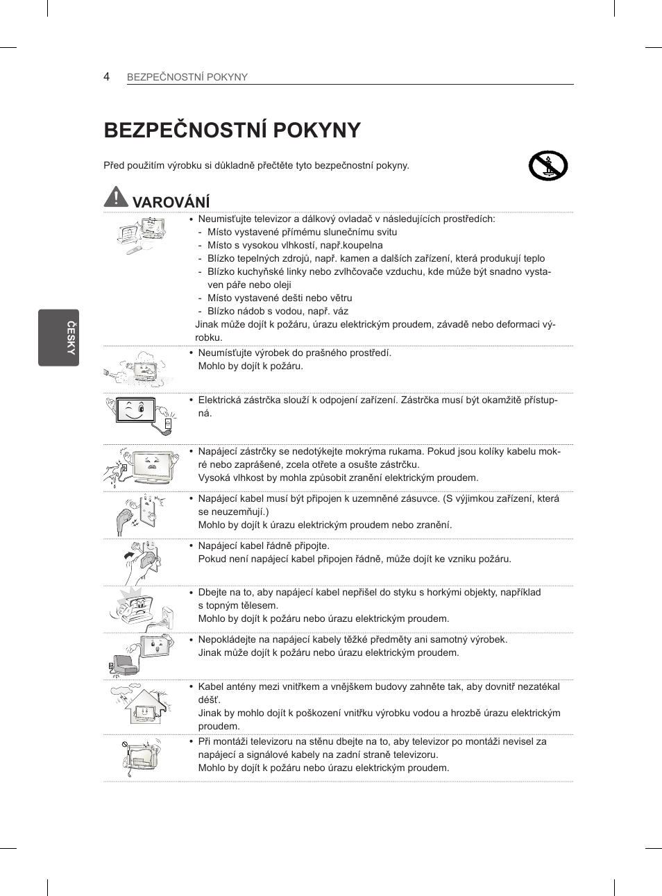 Bezpečnostní pokyny, Varování | LG 29LN450B User Manual | Page 71 / 375