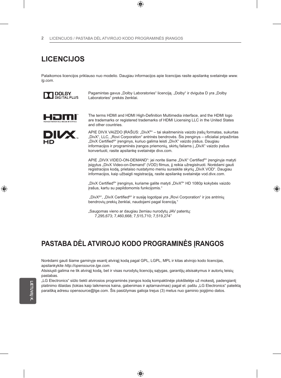 Licencijos, Pastaba dėl atvirojo kodo programinės įrangos | LG 50PB560V User Manual | Page 205 / 387