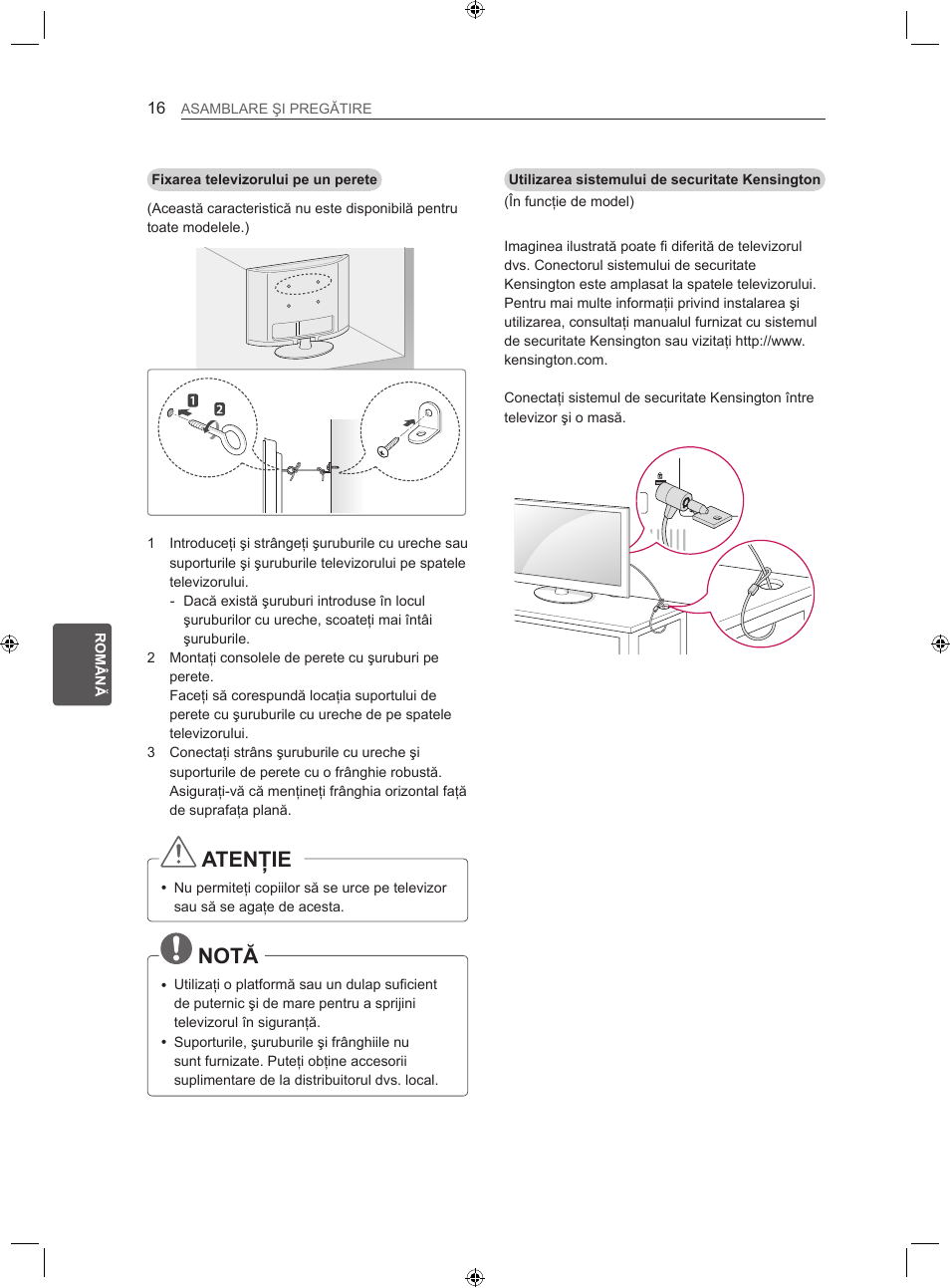 Atenţie, Notă | LG 22LS3500-ZA User Manual | Page 125 / 367