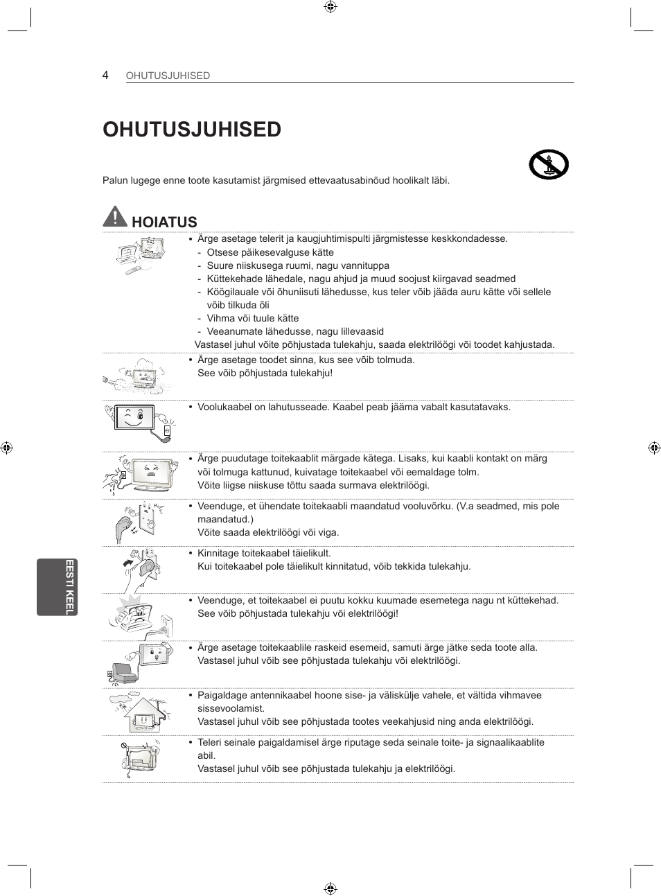 Ohutusjuhised, Hoiatus | LG 22LS3500-ZA User Manual | Page 153 / 367