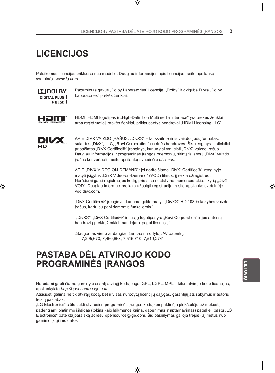 Licencijos, Pastaba dėl atvirojo kodo programinės įrangos | LG 22LS3500-ZA User Manual | Page 172 / 367