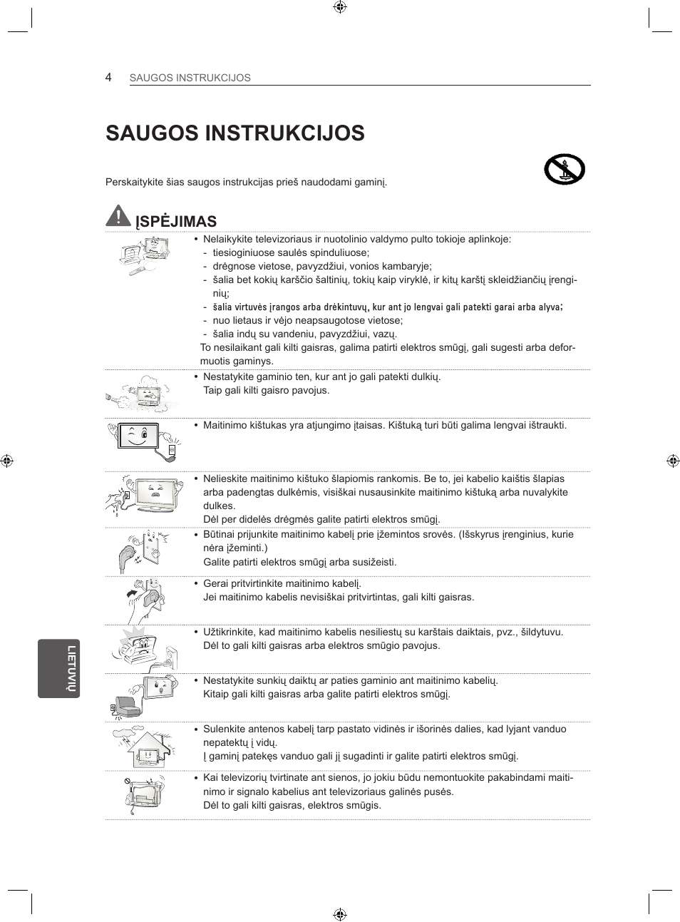Saugos instrukcijos, Įspėjimas | LG 22LS3500-ZA User Manual | Page 173 / 367