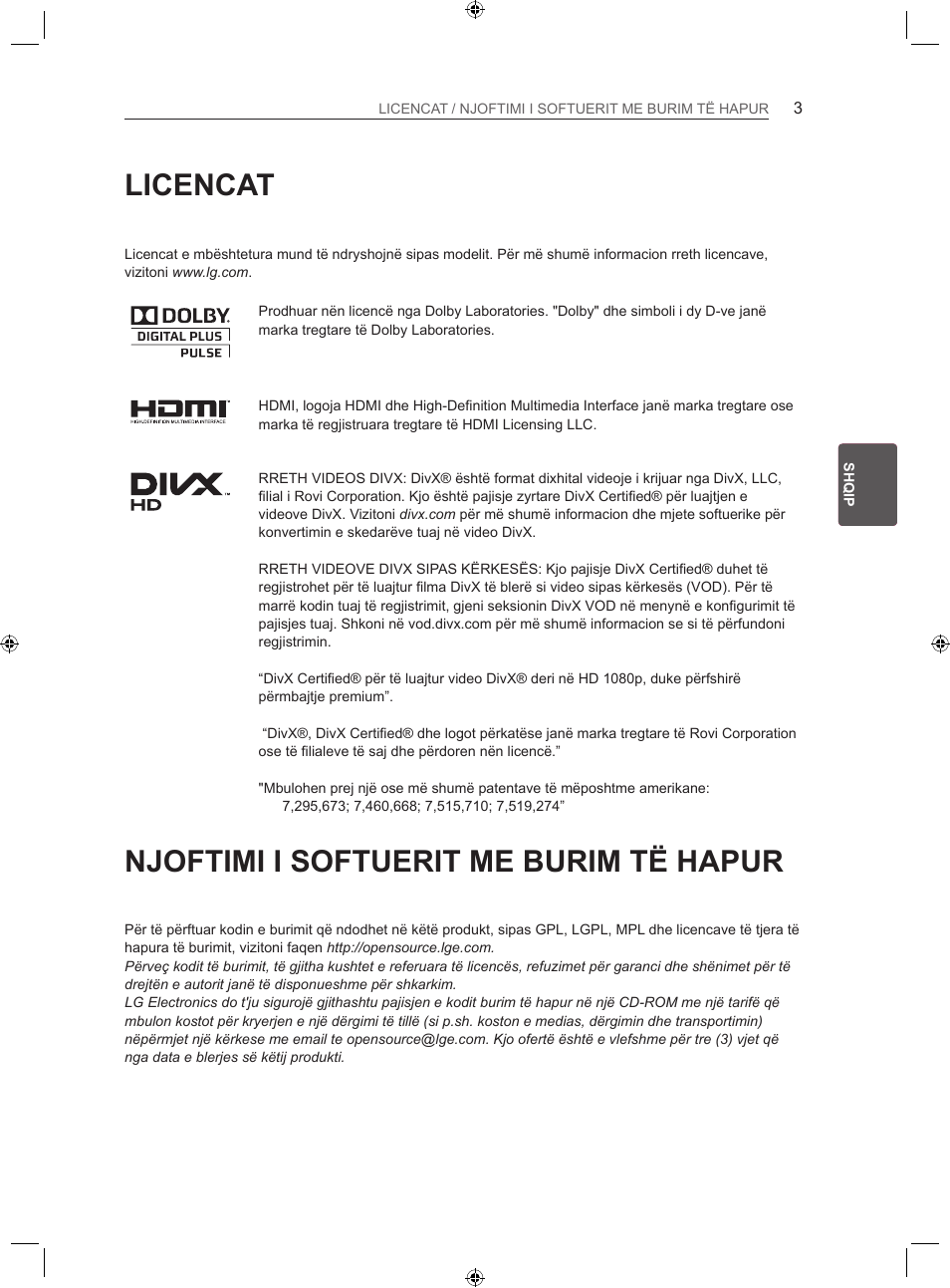 Licencat, Njoftimi i softuerit me burim të hapur | LG 22LS3500-ZA User Manual | Page 272 / 367
