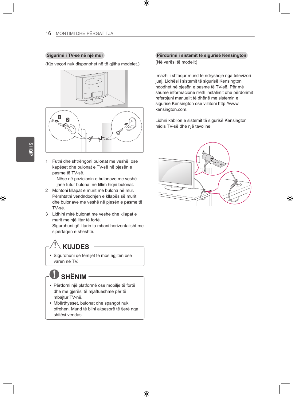 Kujdes, Shënim | LG 22LS3500-ZA User Manual | Page 285 / 367