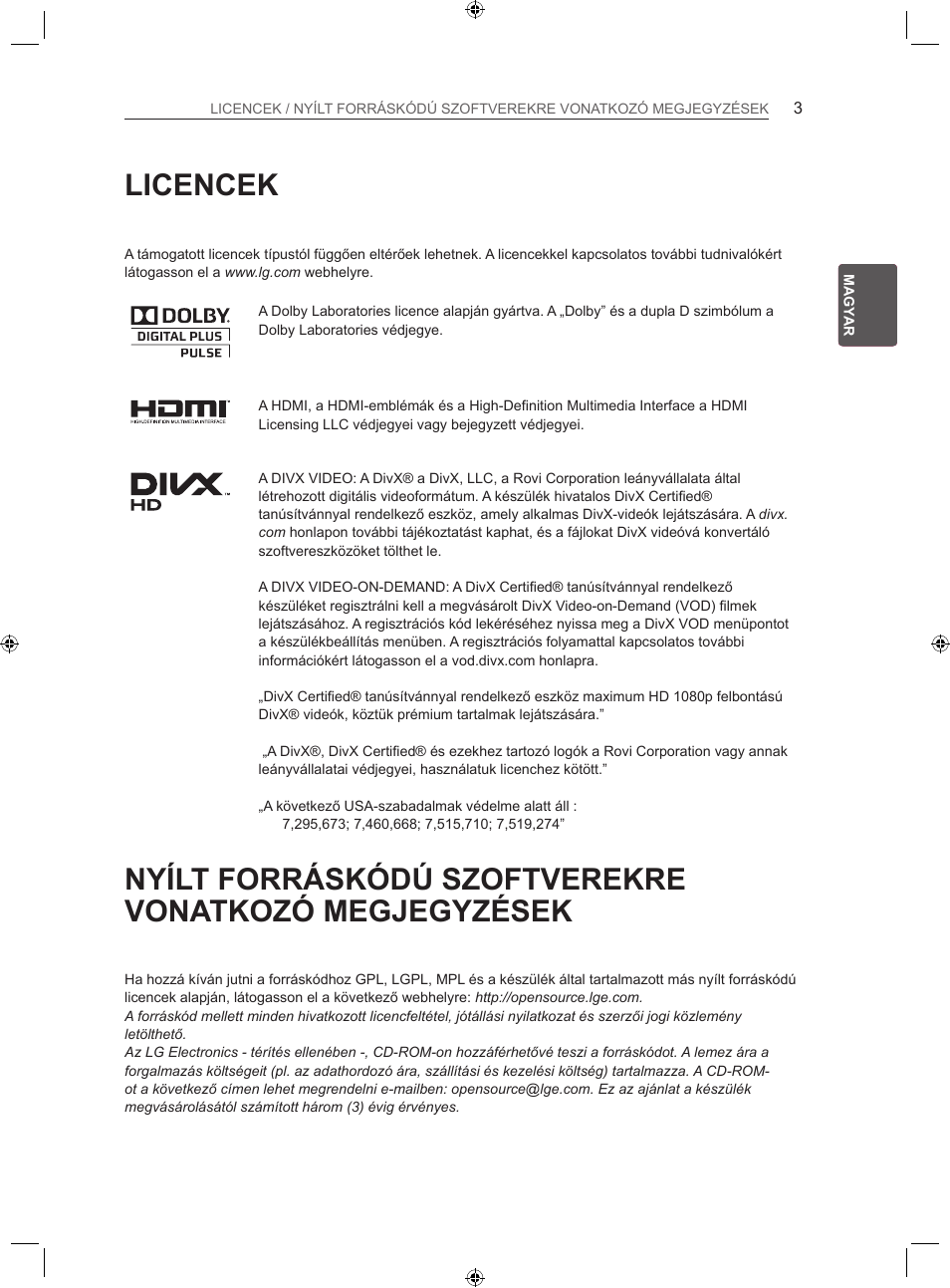 Licencek | LG 22LS3500-ZA User Manual | Page 32 / 367
