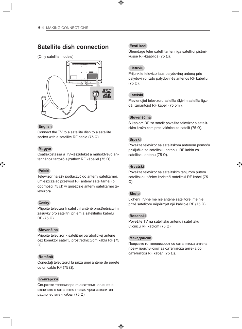 Satellite dish connection | LG 22LS3500-ZA User Manual | Page 333 / 367