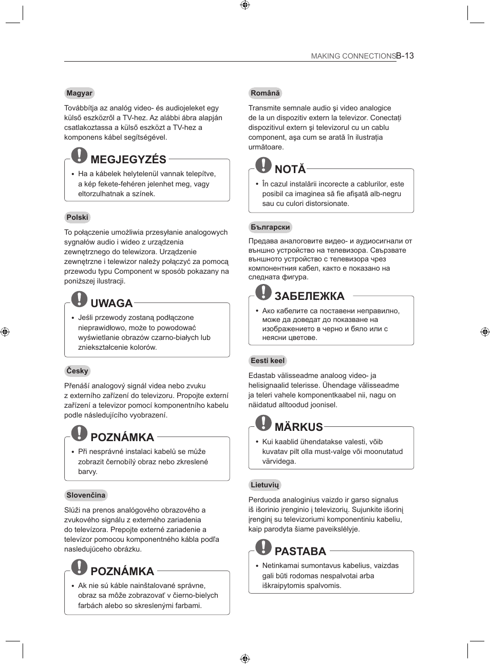 Megjegyzés, Uwaga, Poznámka | Notă, Забележка, Märkus, Pastaba | LG 22LS3500-ZA User Manual | Page 342 / 367